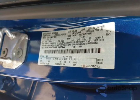 2018 Ford Escape Se from USA, damaged, VIN 1FMCU0GD4JUD17246